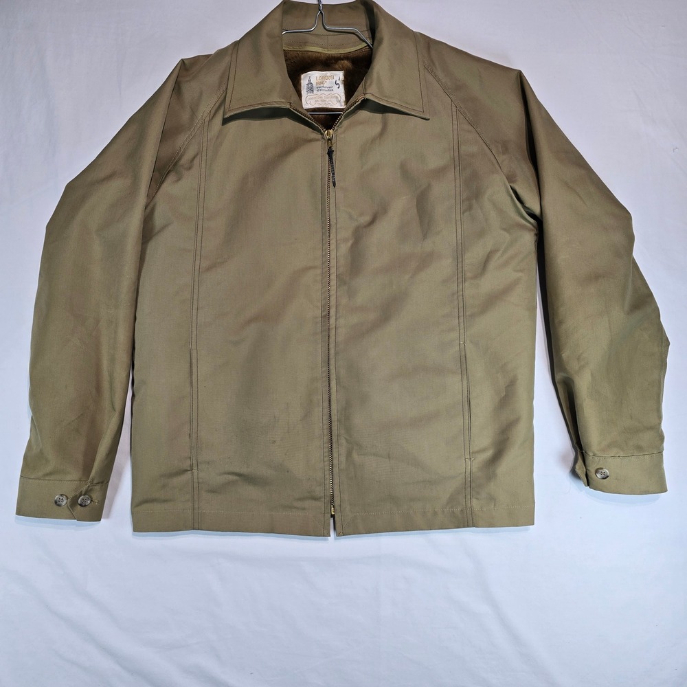 Vintage London Fog Mens Tan Zip Up Jacket with Removable Faux Fur Liner Size 38R